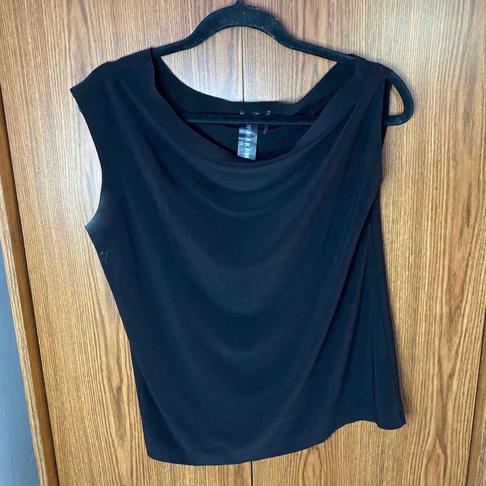 Norma Kamali Cowl Neck Top Womens Small Black one shoulder Draped Jersey Blouse